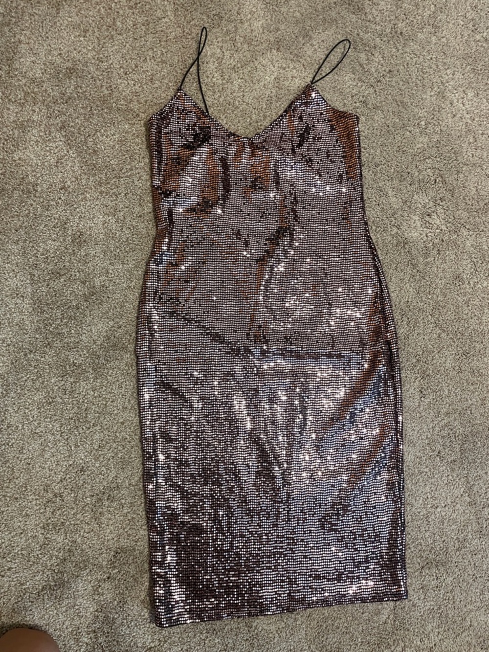 Sequin Slip Midi Dress in Bronze Sequins